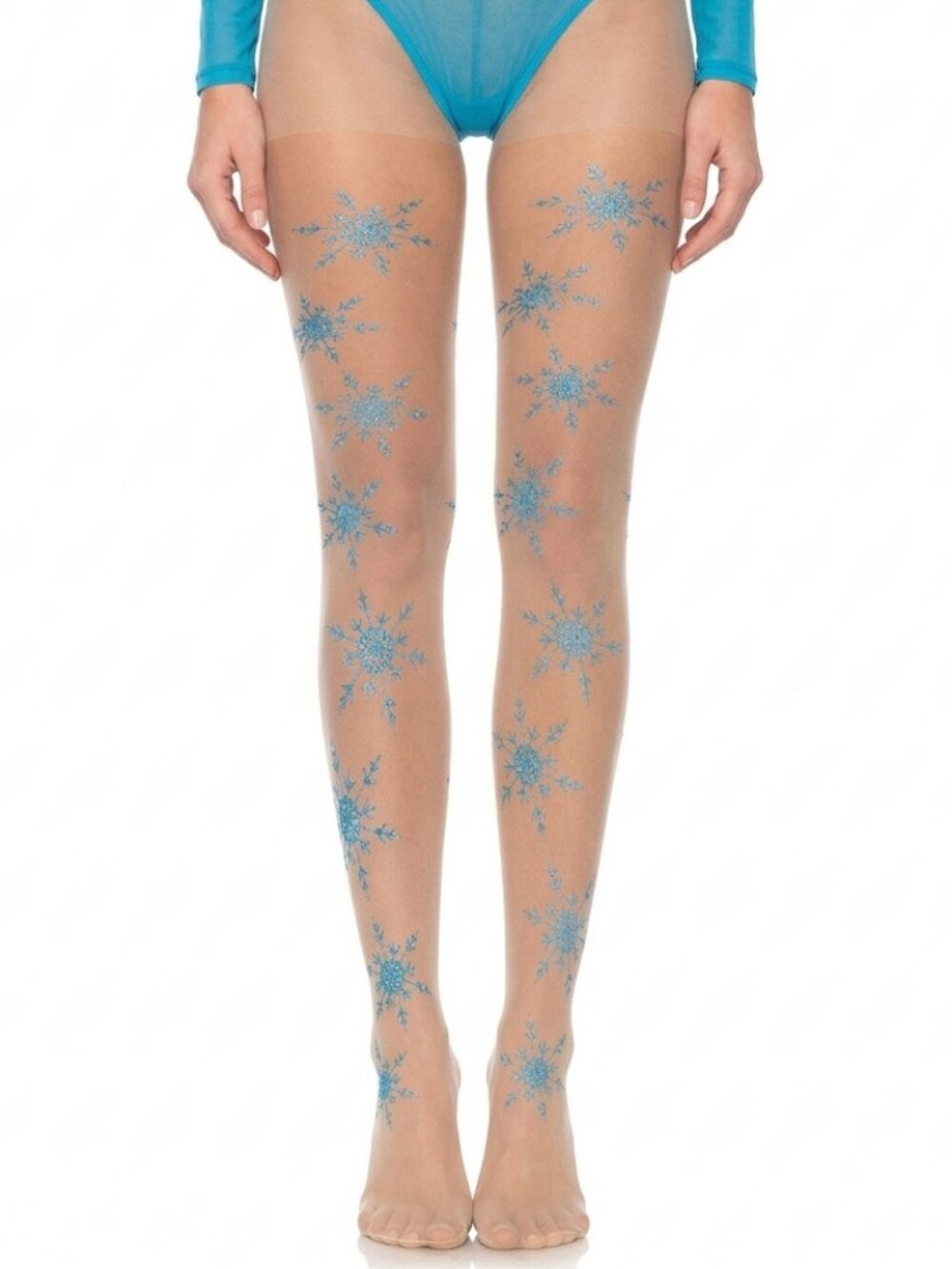 Glitter Snowflake Tights Sheer Blue Sparkle Pantyhose Christmas Winter NEW OS
